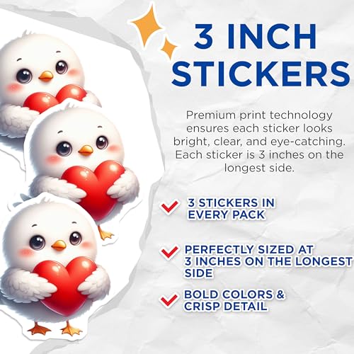 (3 Pack) Love Bird Decals - Heart Decal - Cute Animal Decals - 3 Inches On Longest Side - Easy Peel & Apply - Made in USA - 3MCS2443