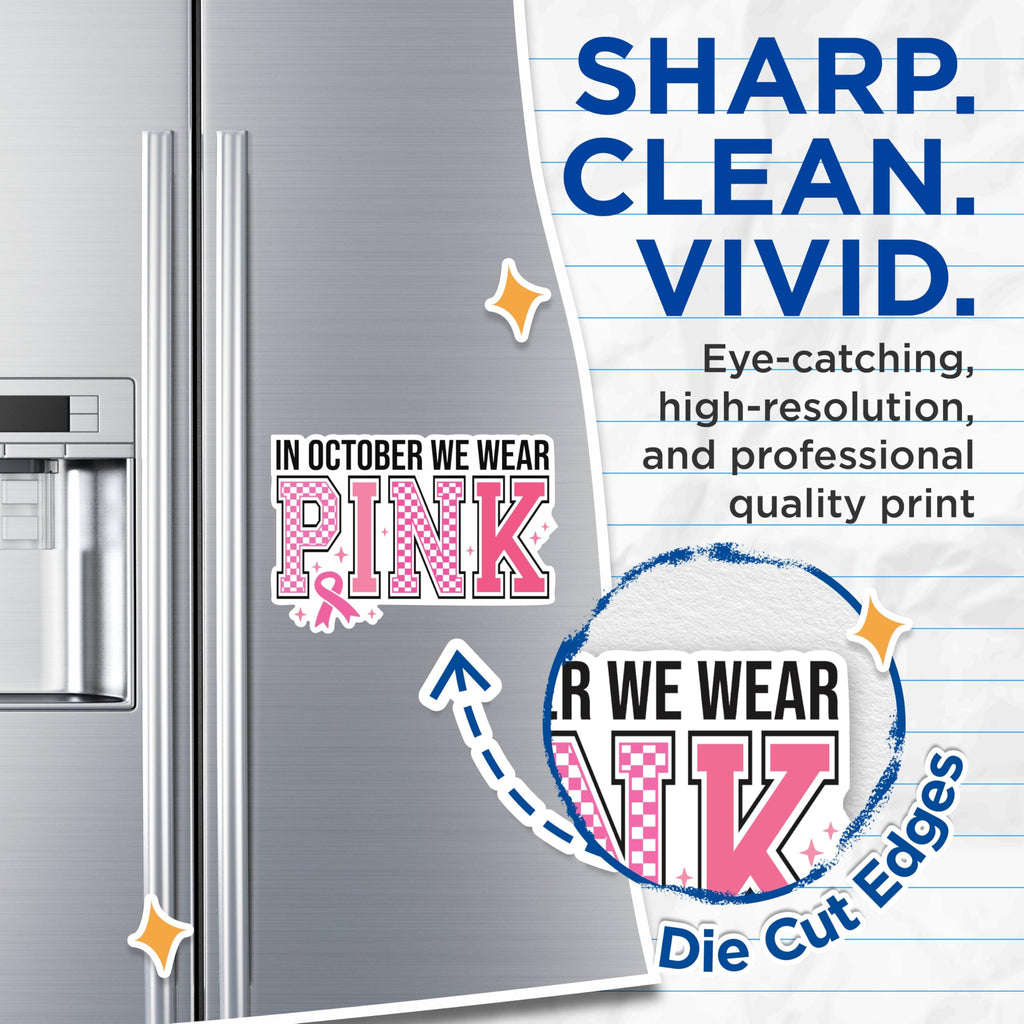 (2 Packs) in October We Wear Pink Magnets - Pink Ribbon Breast Cancer Awareness Magnets - 5 Inches On Longest Side - Premium Magnet - for Fridges, Toolboxes, Cars - Made in USA - MAG2449