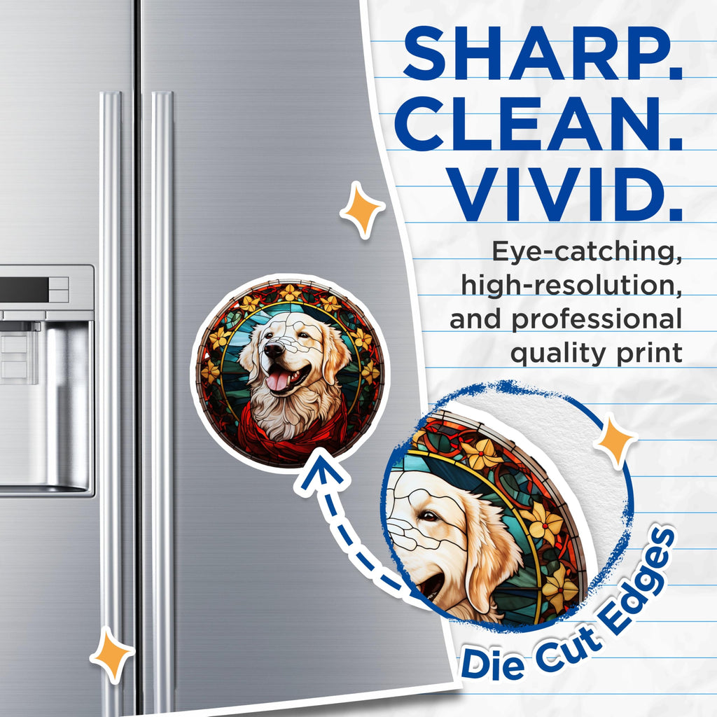 (2 Pack) Golden Retriever Magnets - Stained Glass Dog Art - Pet Lover Home Decor - 5 Inches On Longest Side - Thick Durable Magnet - Made in USA - MAG24002