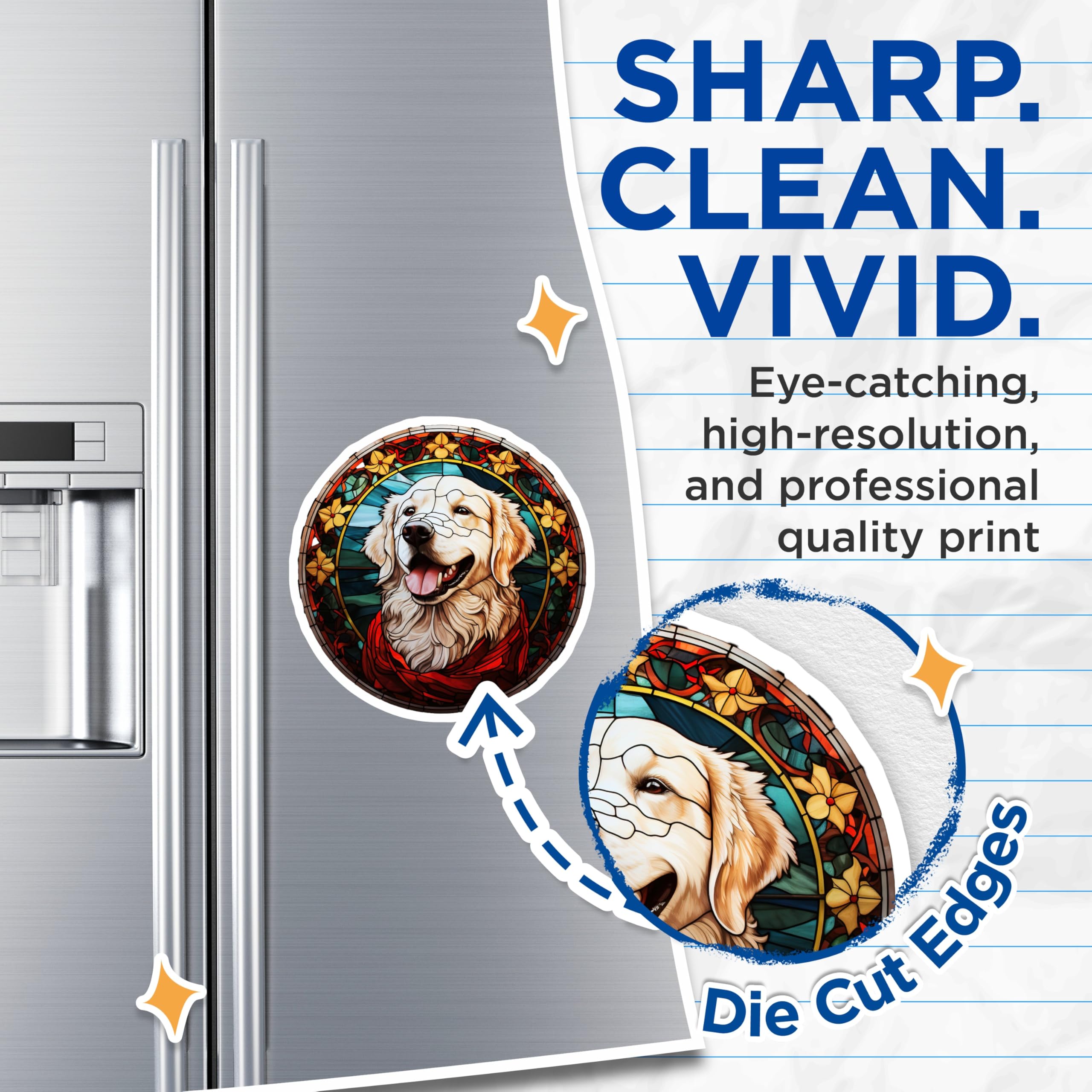 (2 Pack) Golden Retriever Magnets - Stained Glass Dog Art - Pet Lover Home Decor - 5 Inches On Longest Side - Thick Durable Magnet - Made in USA - MAG24002