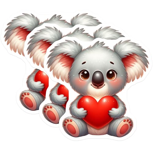 (3 Pack) Koala Love Decals - Cute Koala Bear - Laptop Decals - 3 Inches On Longest Side - Easy Peel & Apply - Made in USA - 3MCS2427