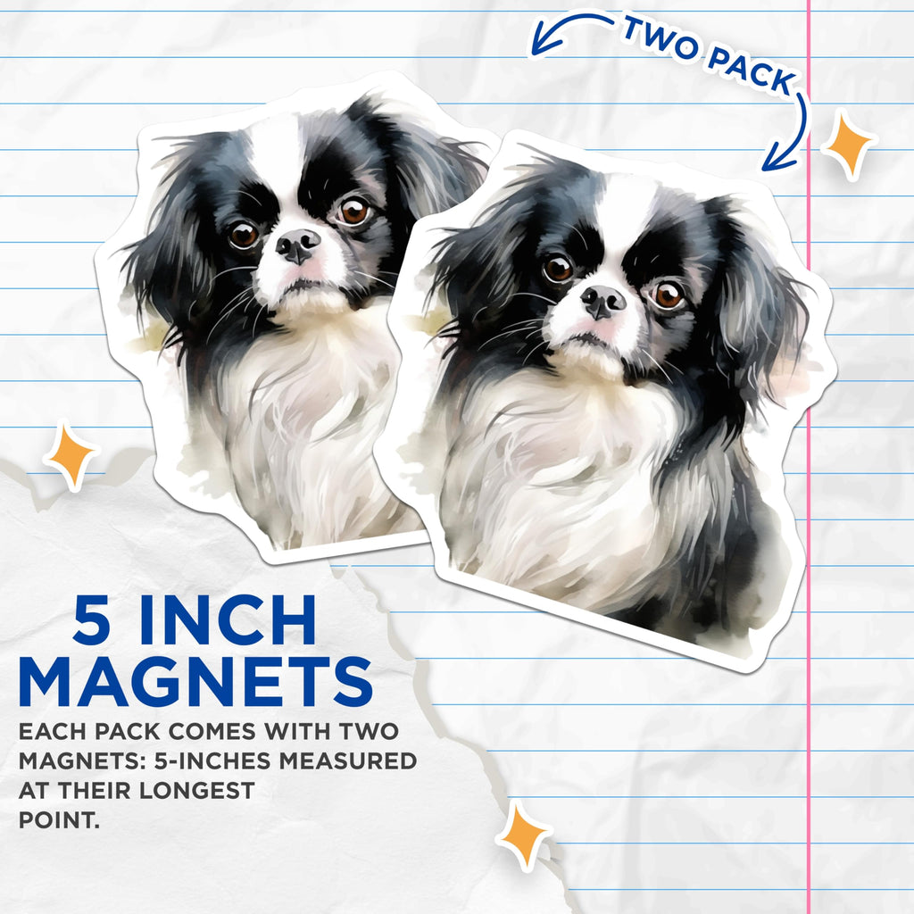 (2 Pack) Japanese Chin Magnets - Watercolor Pet Decor - Dog Lover Fridge Accents - 5 Inches On Longest Side - Thick Durable Magnet - Made in USA - MAG27657