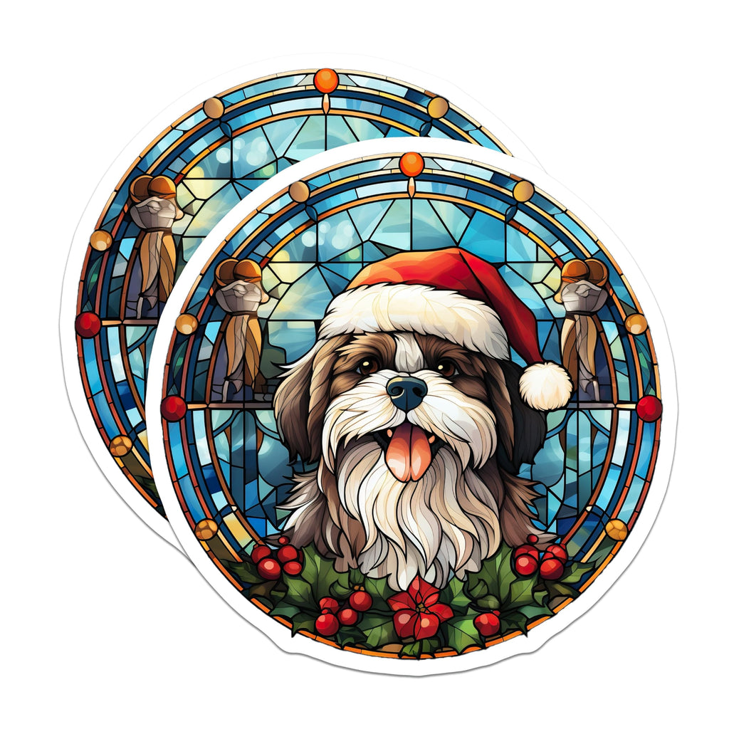 (2 Pack) Shih Tzu Christmas Magnets - Stained Glass Dog - Holiday Pet Decor - 5 Inches On Longest Side - Thick Durable Magnet - Made in USA - MAG24239