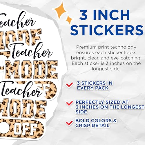 (3 Pack) Teacher Mode Off Decals - Leopard Print Decal - Educator Decal - 3 Inches On Longest Side - Easy Peel & Apply - Made in USA - 3MCS6812