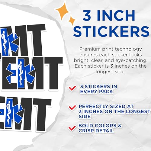 (3 Pack) EMT Star of Life Decals - Emergency Medical Tech - Paramedic Decals - 3 Inches On Longest Side - Easy Peel & Apply - Made in USA - 3MCS0533