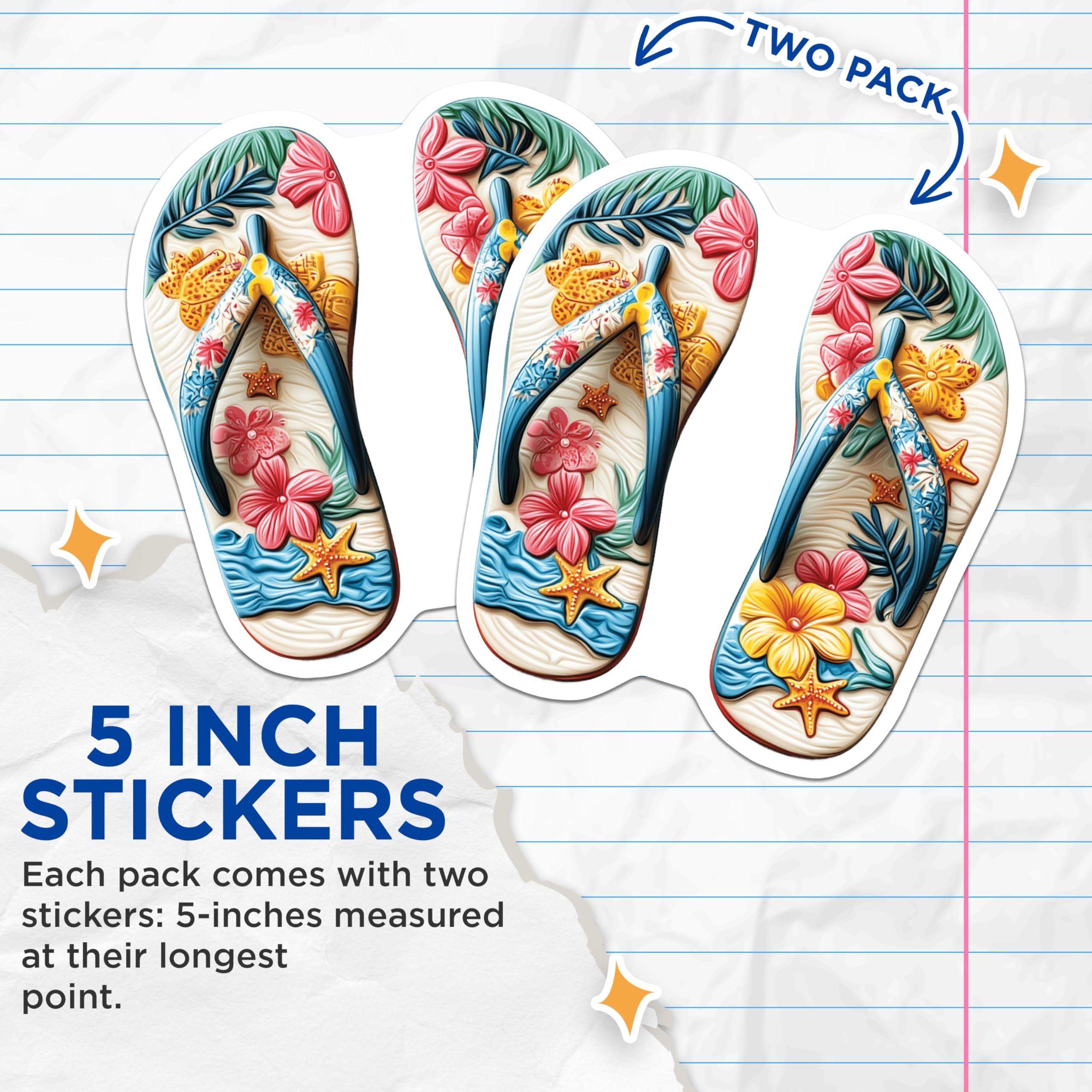 (2 Pack) Tropical Flip Flops Stickers - Beach Ocean Decal - Summer Vibes Accessory - 5" On Longest Side - Sticks to Smooth Flat Surfaces - Made in USA - BMCS20063