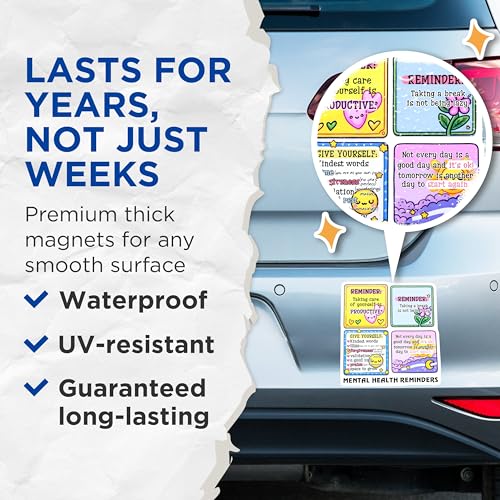 (2 Pack) Mental Health Reminder Magnets - Motivational Quotes - Positive Affirmations - Self Care Decor for Office - 5" On Longest Side - for Cars, Fridges, Toolboxes - Made in USA - MAG8320