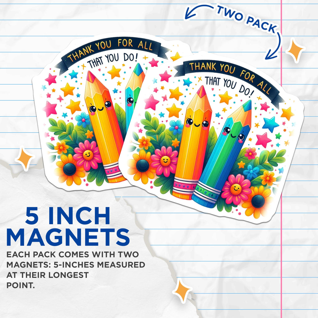 (2 Pack) Thank You Teacher Magnets - Appreciation Magnets - Teacher's Day Decor Magnet - 5" On Longest Side - Premium Magnet - for Cars, Refrigerators, Toolboxes, Lockers - Made in USA - MAG16393