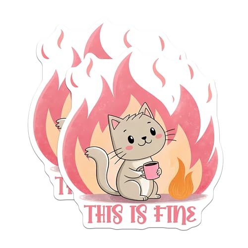 (2 Pack) Cat Meme Stickers - Funny Animal Stickers - Cute Cartoon Cat Sticker - 5" On Longest Side - Sticks to Any Smooth Flat Surface - Made in USA - BMCS3319