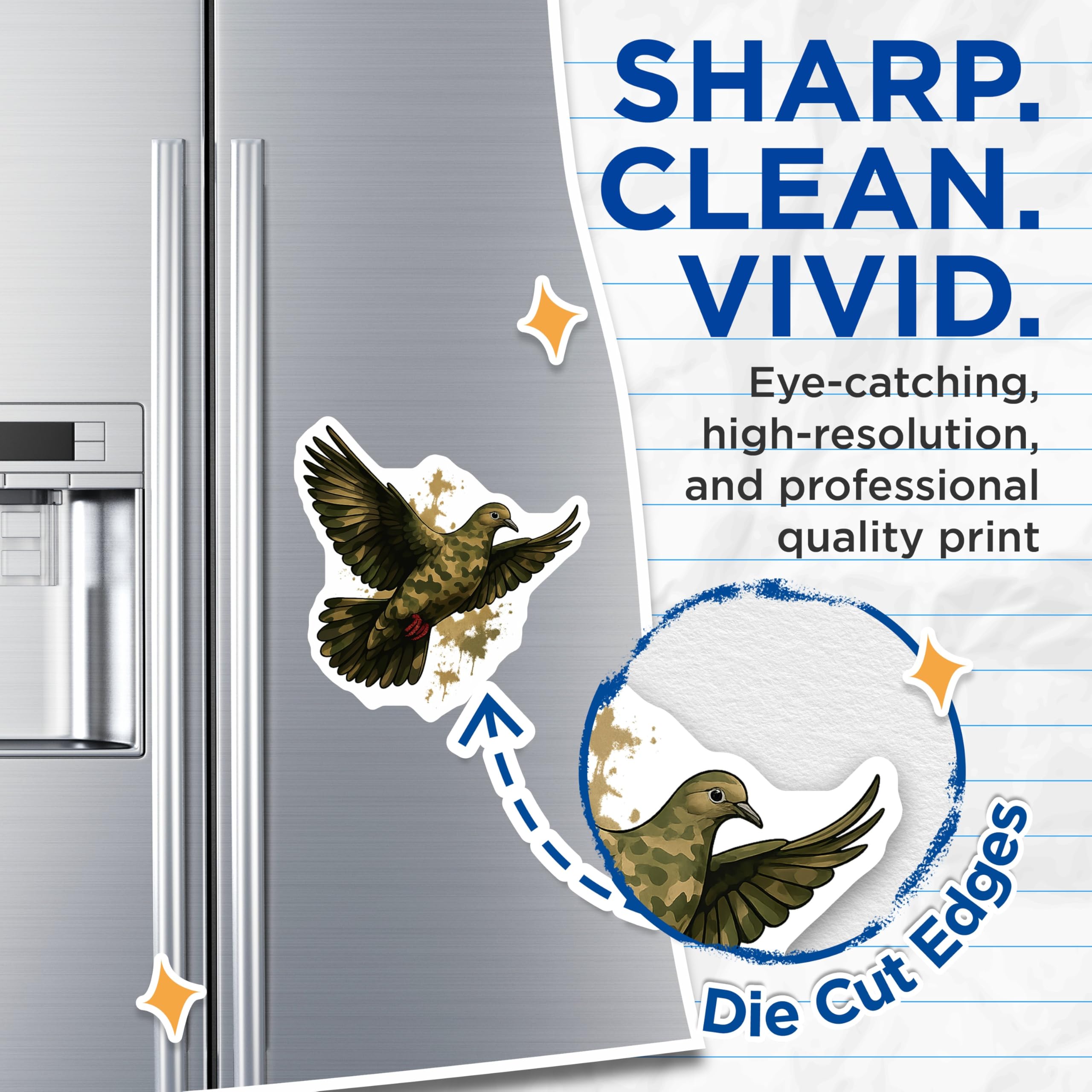 (2 Pack) Camouflage Dove Magnets - Flying Military Bird Art - Army Patterned Peace Symbol Refrigerator Locker Decoration - 5 Inches On Longest Side - Thick Durable Magnet - Made in USA - MAG19678