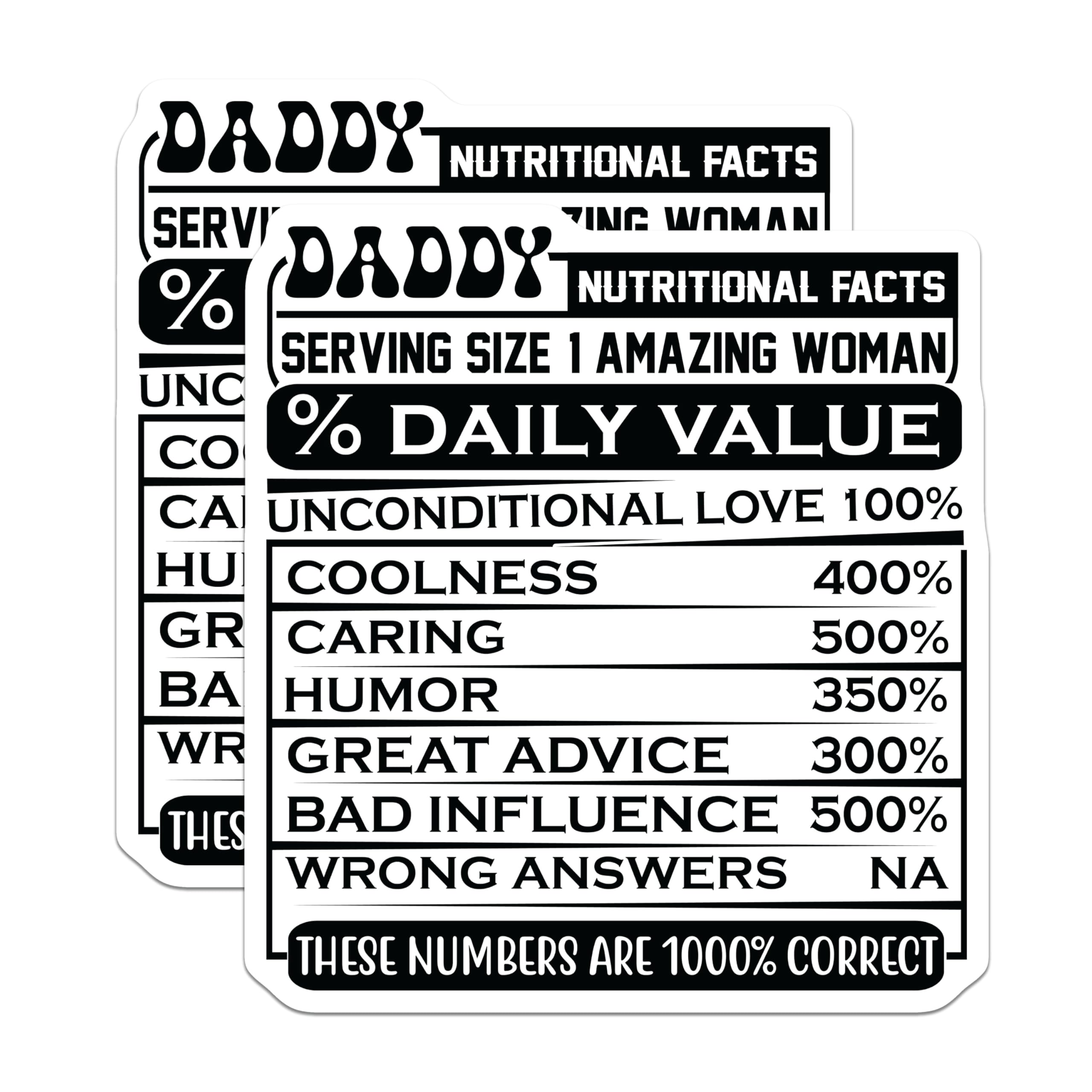 (2 Pack) Daddy Nutritional Facts Magnets - Amazing Woman - Dad Joke Fridge Art - 5" On Longest Side - Premium Magnet - for Cars, Refrigerators, Toolboxes, Lockers - Made in USA - MAG15266