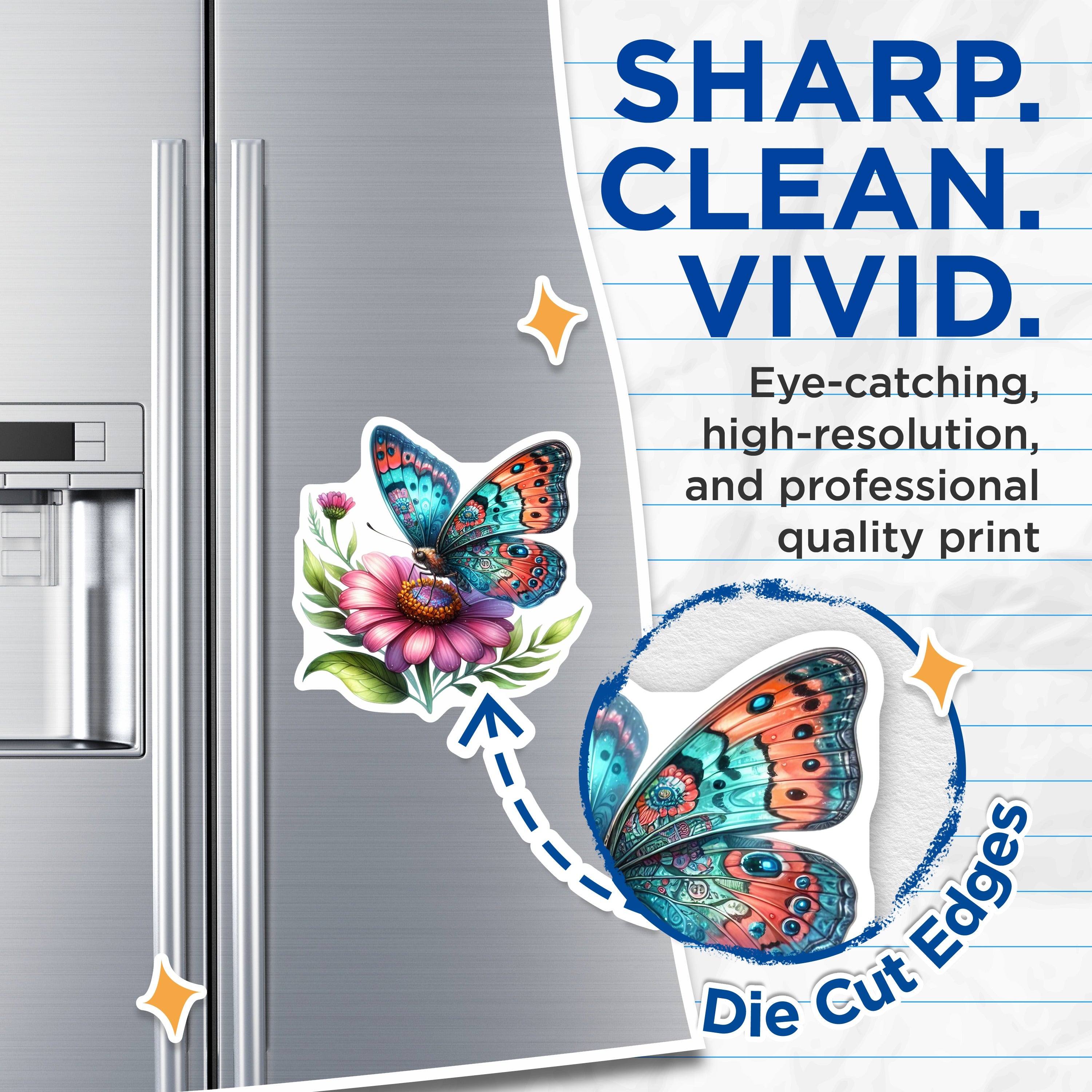 (2 Pack) Butterfly Magnets - Vibrant Floral Decor - Boho Kitchen Aesthetic - 5 Inches On Longest Side - Thick Durable Magnet - Made in USA - MAG37666
