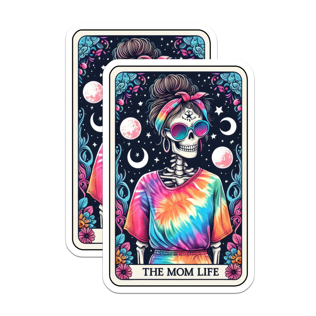 (2 Pack) Mom Life Skeleton Magnets - Tie Dye Boho Skull Decor - Funny Mom Quote Kitchen Accent - 5 Inches On Longest Side - Thick Durable Magnet - Made in USA - MAG20861
