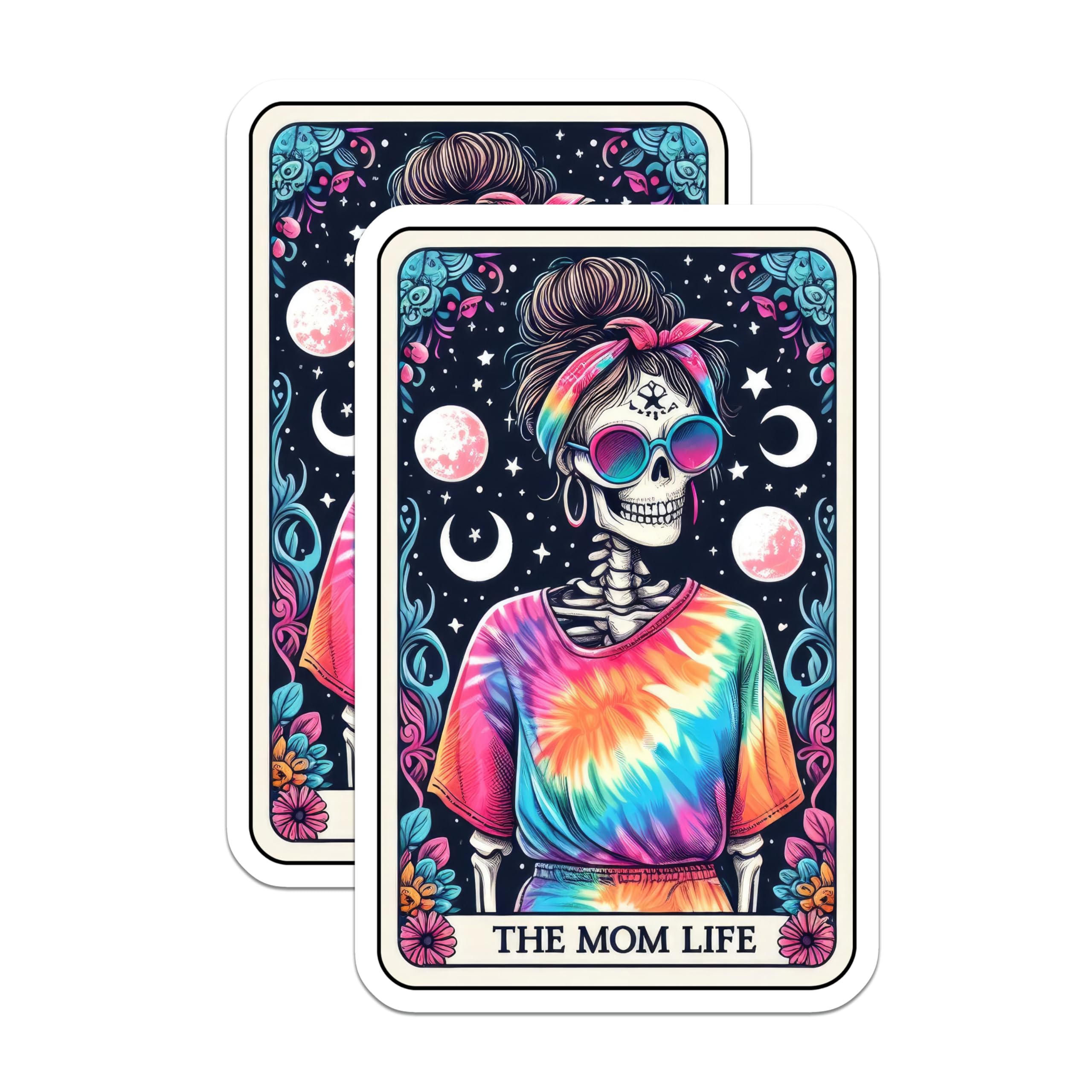 (2 Pack) Mom Life Skeleton Magnets - Tie Dye Boho Skull Decor - Funny Mom Quote Kitchen Accent - 5 Inches On Longest Side - Thick Durable Magnet - Made in USA - MAG20861