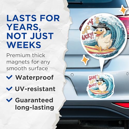 (2 Pack) Duck Surfing Magnets Magnets - Fun Animal Magnet Decor - 5" On Longest Side - Made in USA - Sticks to Refrigerators & Metal Surfaces - MAG8509