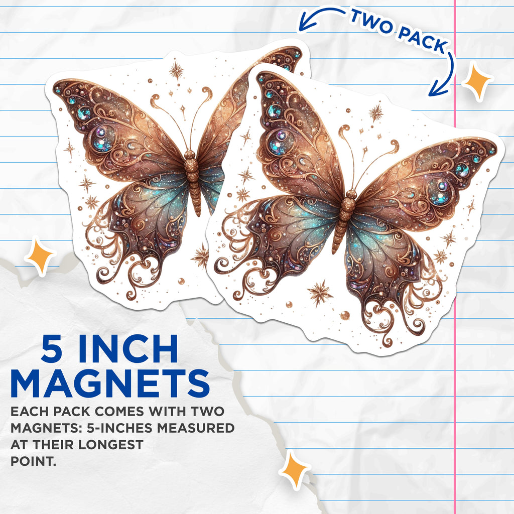 (2 Pack) Celestial Butterfly Magnets - Mystical Wing Decor - Enchanted Fantasy Art - Boho Fridge Magnet - Spiritual Witchy Charm - 5" - Durable Magnet - Made in USA - MAG38073