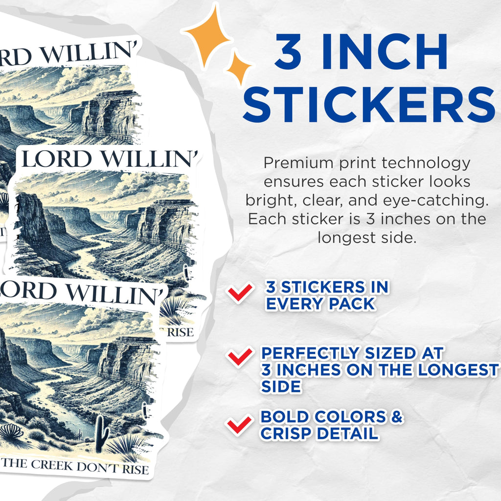 (3 Pack) Grand Canyon Decals - Lord Willin' Quote - Southwestern Stickers- 3 Inches On Longest Side - Easy Peel & Apply - Made in USA - 3MCS5325