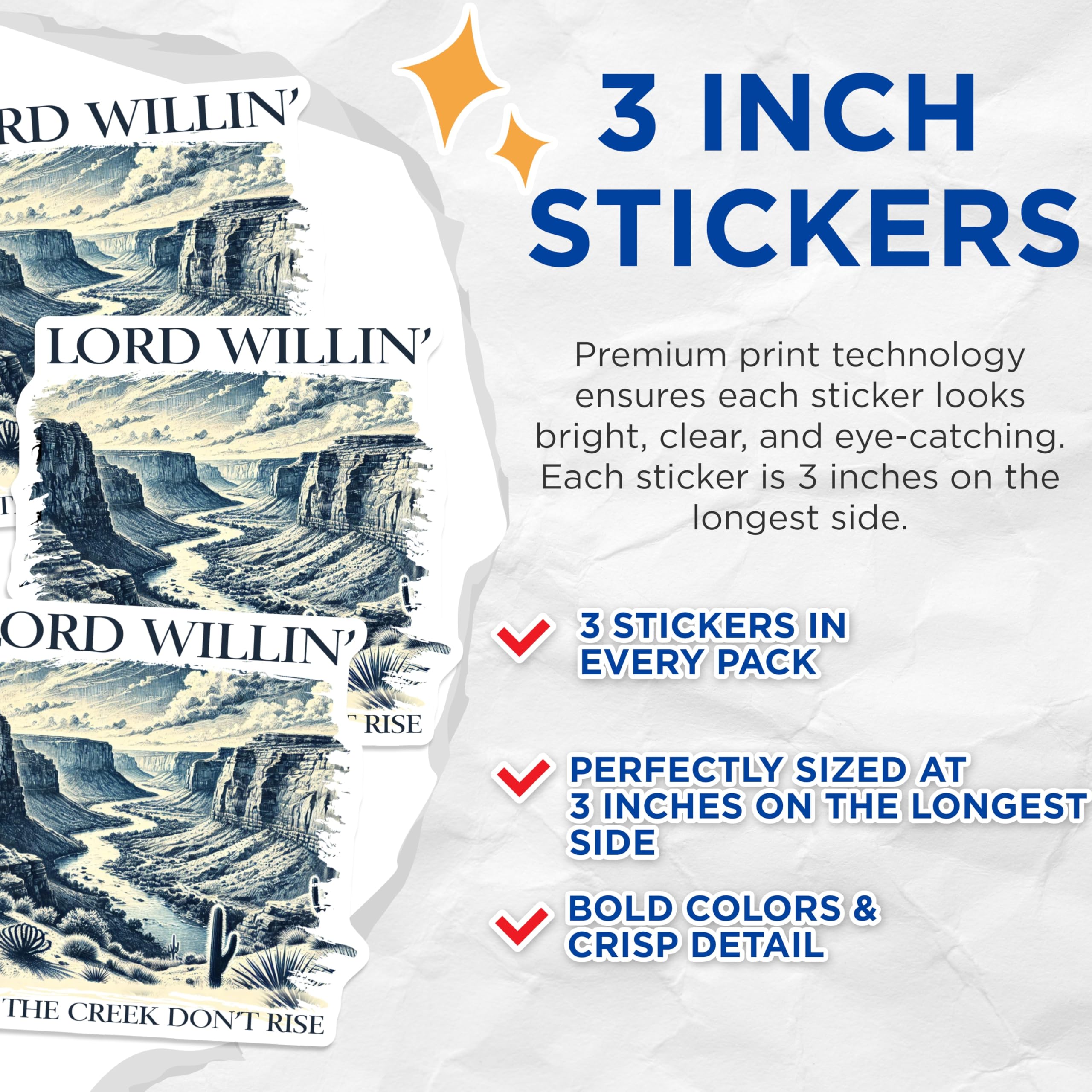 (3 Pack) Grand Canyon Decals - Lord Willin' Quote - Southwestern Stickers- 3 Inches On Longest Side - Easy Peel & Apply - Made in USA - 3MCS5325