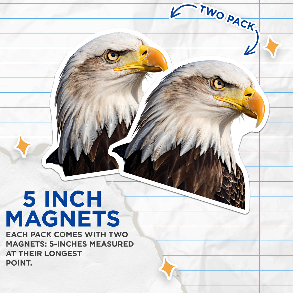 (2 Pack) Bald Eagle Magnets - American Wildlife Decor - Patriotic USA Symbolism - Nature Lover Accent - Freedom Bird Display - 5 Inches On Longest Side - Thick Durable Magnet - Made in USA - MAG39688