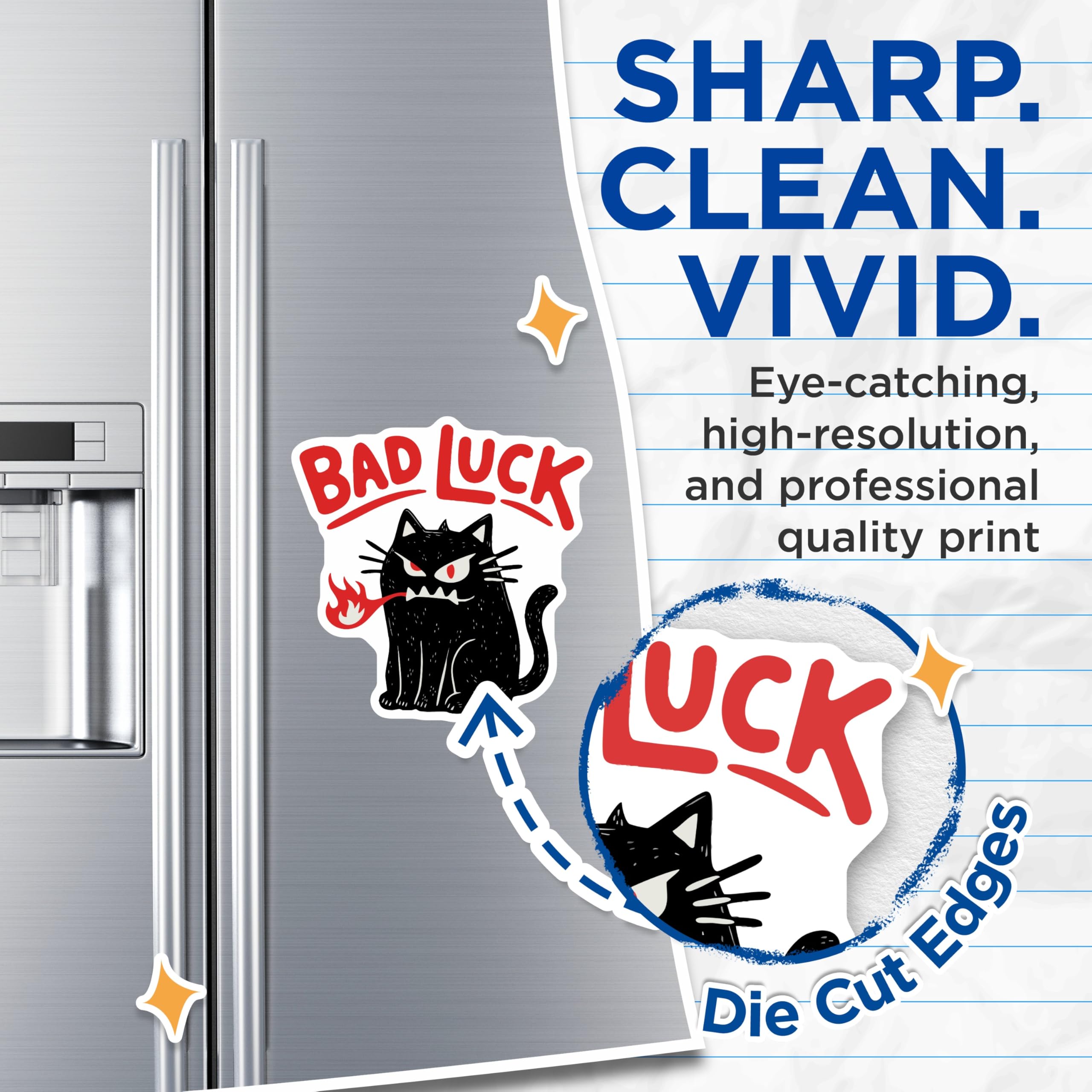 (2 Pack) Bad Luck Black Cat Magnets - Fire Breathing Feline Decor - Spooky Funny Magnet Set - 5 Inches On Longest Side - Thick Durable Magnet - Made in USA - MAG21728