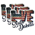 (3 Pack) South Dakota Love Decals - USA Flag - Patriotic State Pride - 3 Inches On Longest Side - Easy Peel & Apply - Made in USA - 3MCS0332