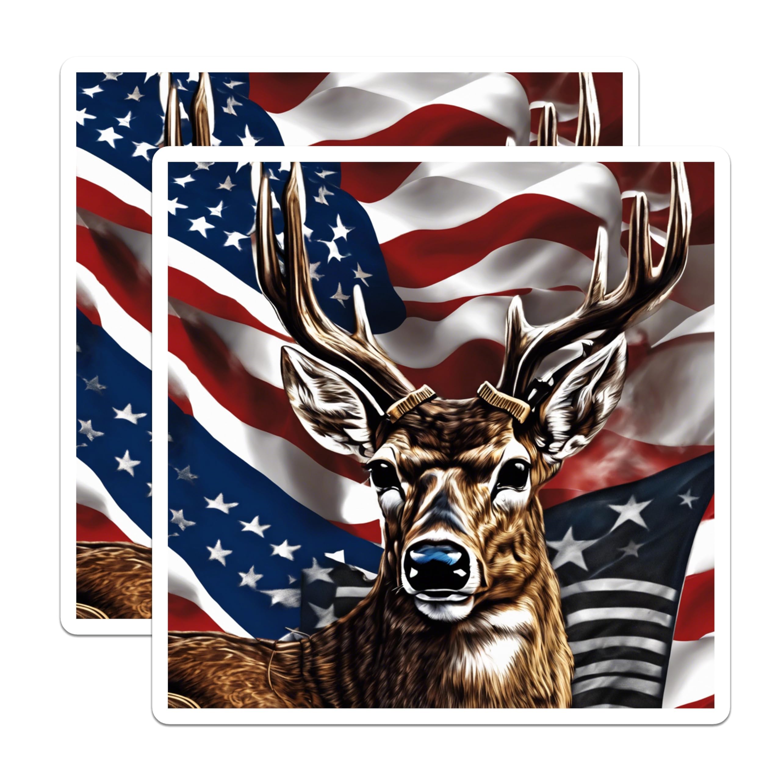 (2 Pack) American Patriotic Deer Fridge Magnets - Majestic USA Flag Buck Antlers - Wildlife Hunter Rustic Lodge Decor - 5 Inches On Longest Side - Thick Durable Magnet - Made in USA - MAG19740