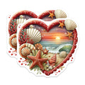 (2 Pack) Ocean Sunset Beach Magnets - Seashell Starfish Art - Coastal Heart Decor for Fridge - 5 Inches On Longest Side - Thick Durable Magnet - Made in USA - MAG37552