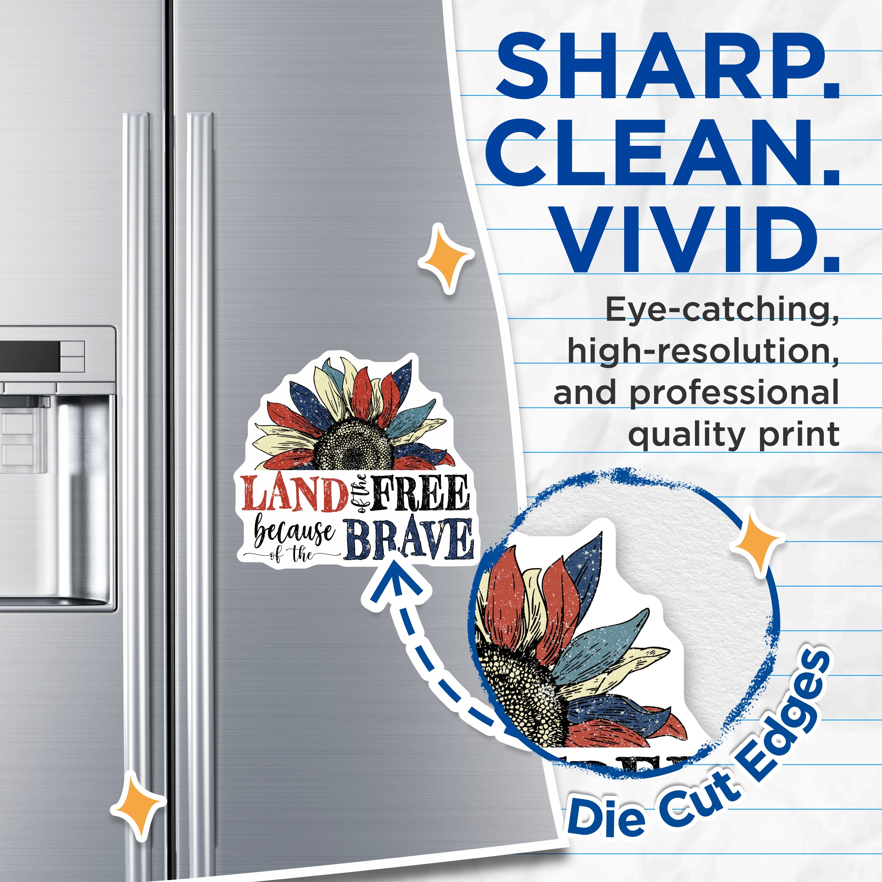 (2 Pack) Patriotic Sunflower Magnets - Land Free Brave Refrigerator Decor - Americana July Fourth Veterans Day - 5 Inches On Longest Side - Thick Durable Magnet - Made in USA - MAG38506