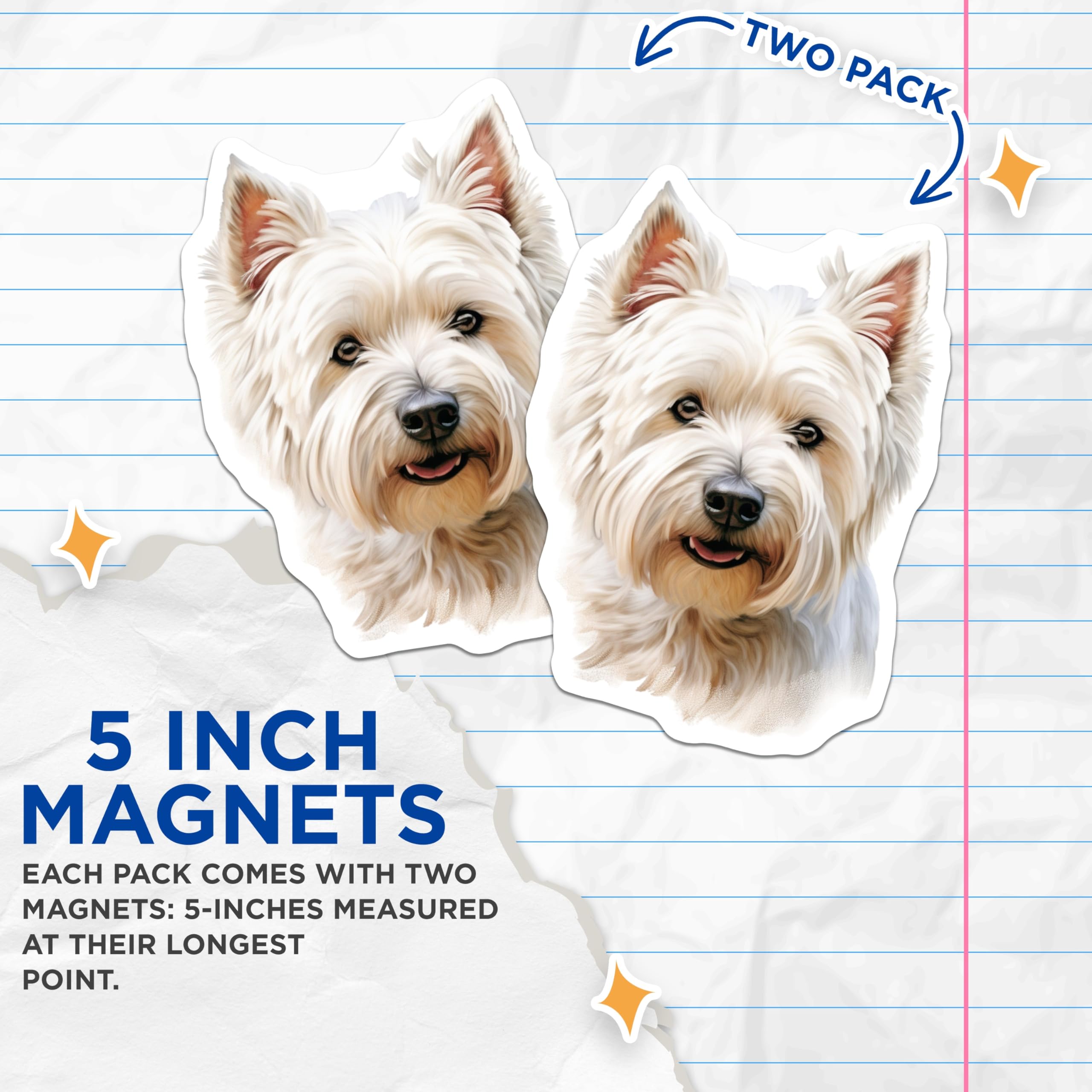 (2 Pack) Westie Dog Magnets - West Highland White Terrier Decor - Cute Pet Lover Appliance Accent - 5 Inches On Longest Side - Thick Durable Magnet - Made in USA - MAG30743