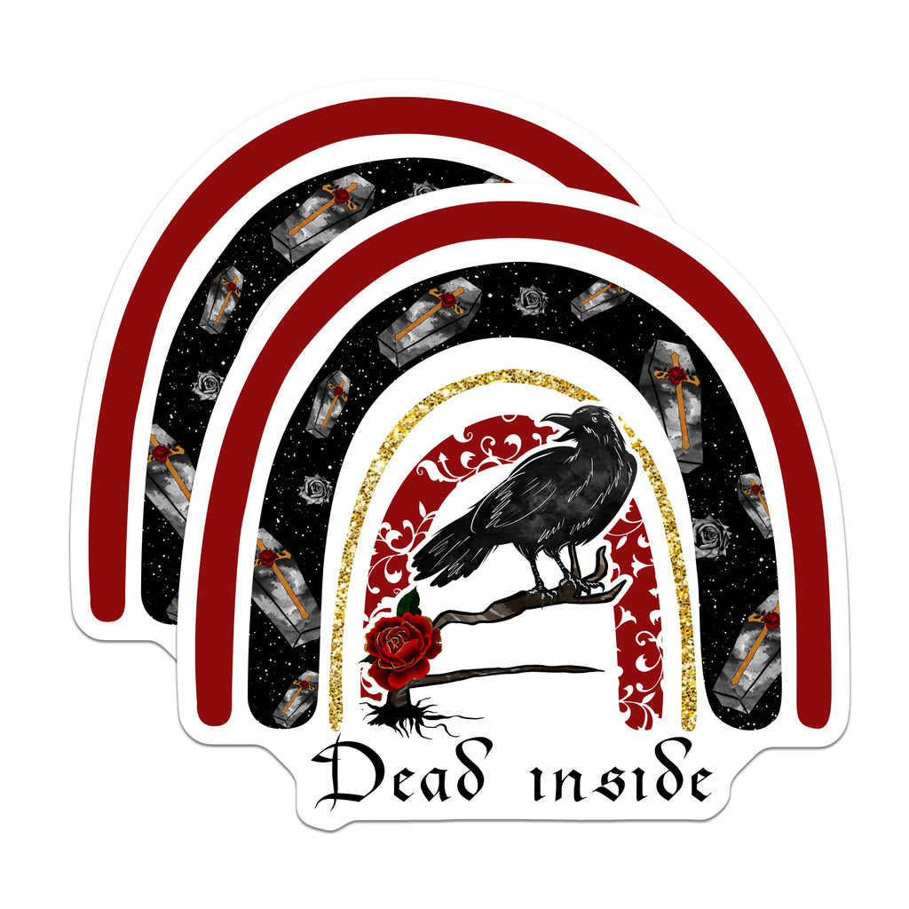 (2 Pack) Dead Inside Magnets - Gothic Rainbow Decor - Raven Rose Coffin Art - Emo Refrigerator Accent - Witchy Locker Decor - 5 Inches On Longest Side - Thick Durable Magnet - Made in USA - MAG36804