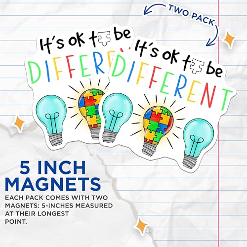 (2 Pack) It's Okay to Be Different Magnets Magnets - 5" On Longest Side - Made in USA - Sticks to Refrigerators & Metal Surfaces - MAG8524