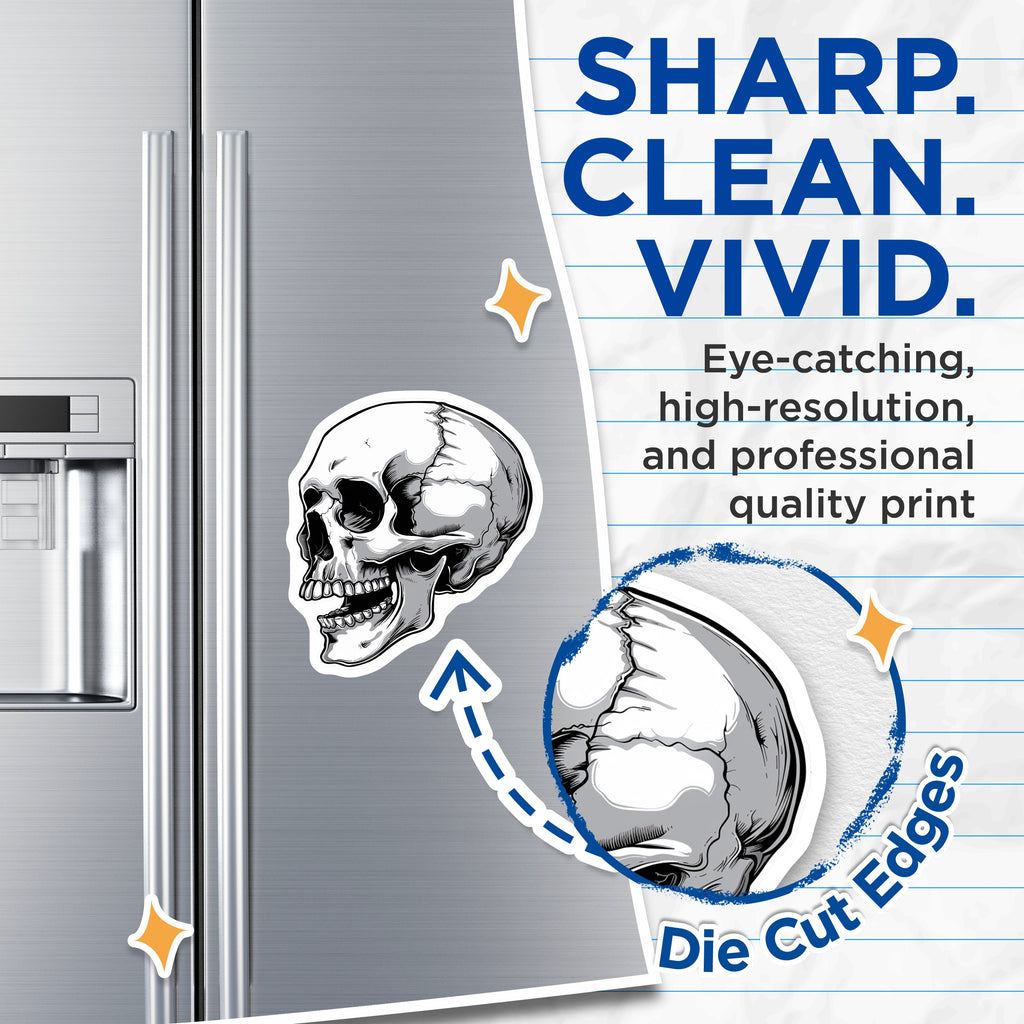 (2 Pack) Skull Magnets - Gothic Fridge Decor - Halloween Kitchen Accent - Edgy Art Accessory - Rebel Locker Label - 5 Inches On Longest Side - Thick Durable Magnet - Made in USA - MAG38767
