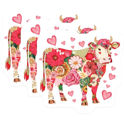 (3 Pack) Floral Cow Decals - Farm Animal Stickers - Cute Laptop Decals - 3 Inches On Longest Side - Easy Peel & Apply - Made in USA - 3MCS4467