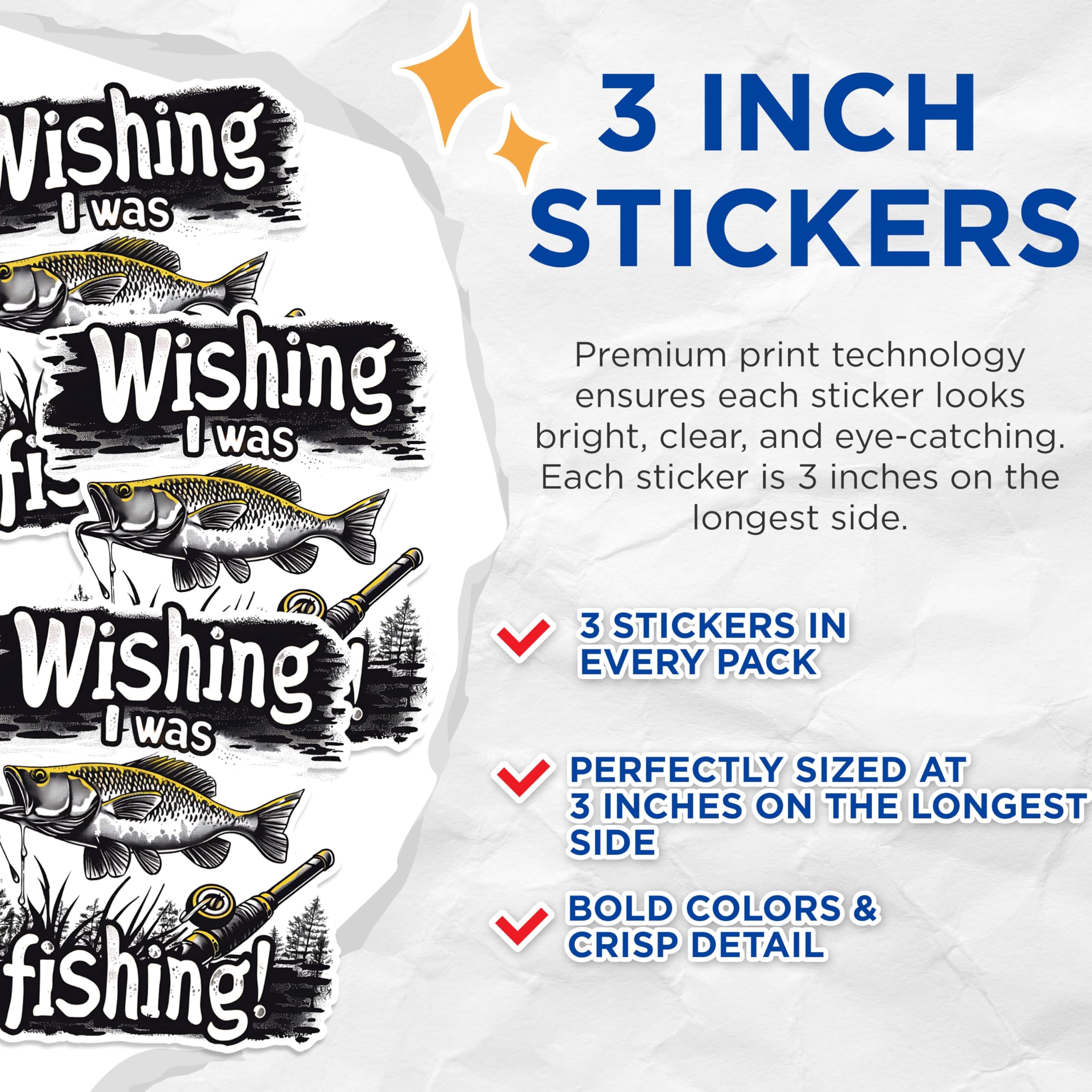 (3 Pack) Fishing Decals - I Wish I was Fishing - Angler Decal - 3 Inches On Longest Side - Easy Peel & Apply - Made in USA - 3MCS1474