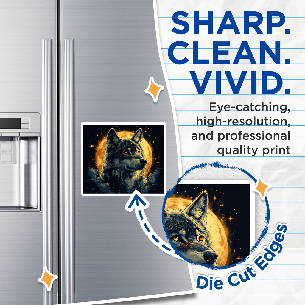 (2 Pack) Mystical Wolf Moon Magnets - Spirit Animal Decor - Celestial Wildlife Fridge Accent - 5 Inches On Longest Side - Thick Durable Magnet - Made in USA - MAG37873