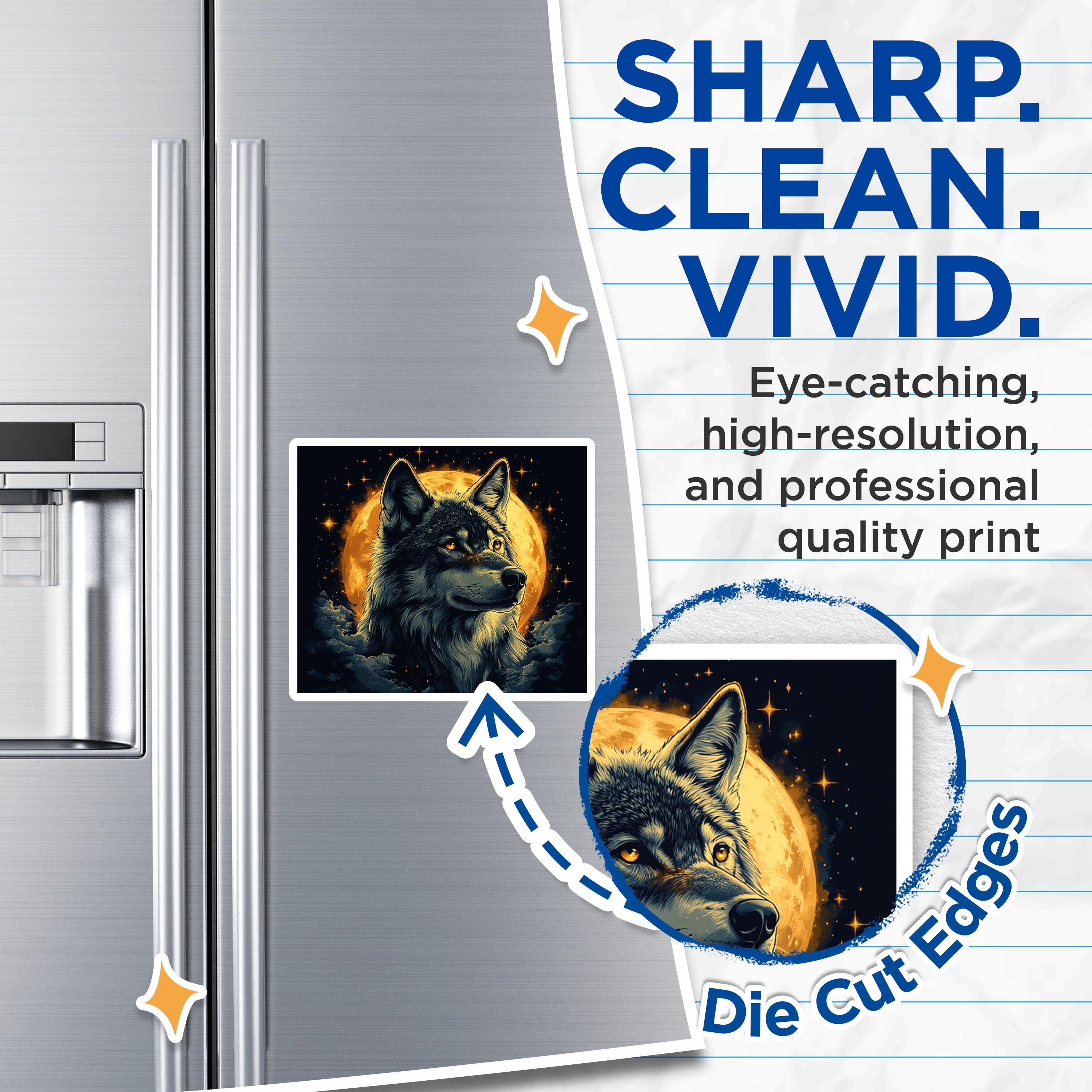 (2 Pack) Mystical Wolf Moon Magnets - Spirit Animal Decor - Celestial Wildlife Fridge Accent - 5 Inches On Longest Side - Thick Durable Magnet - Made in USA - MAG37873