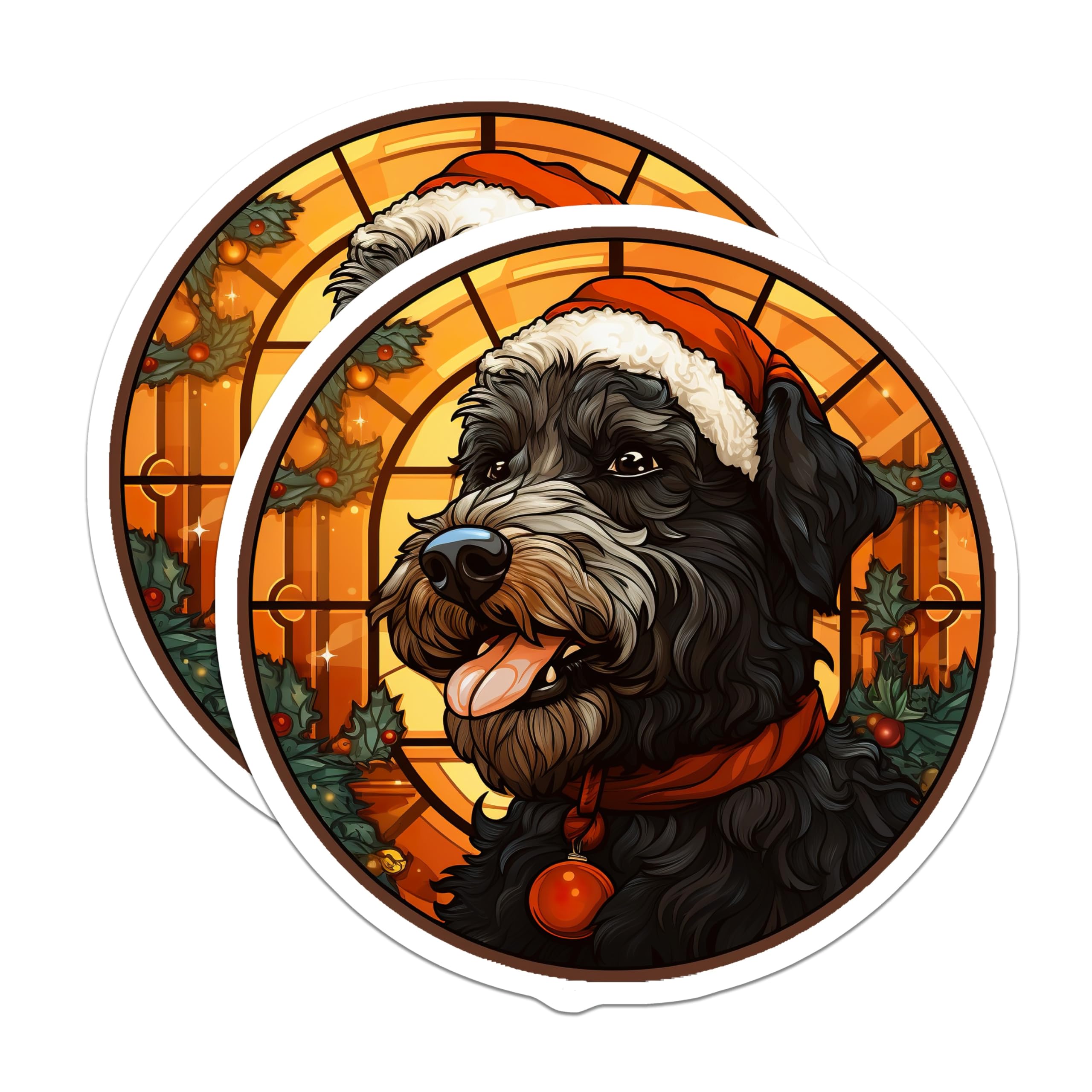 (2 Pack) Christmas Dog Magnets - Santa Hat Puppy Art - Festive Holiday Decor - 5 Inches On Longest Side - Thick Durable Magnet - Made in USA - MAG23538