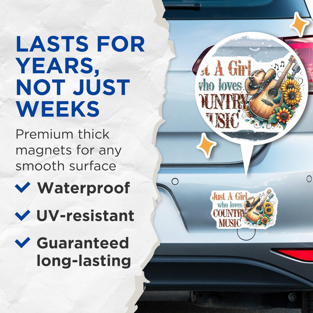 (2 Pack) Country Music Magnets - Just A Girl - Guitar Cowboy Hat Refrigerator Magnets - 5" On Longest Side - Premium Magnet - for Cars, Refrigerators, Toolboxes, Lockers - Made in USA - MAG14022