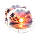 (2 Pack) Tropical Beach Sunset Magnets - Palm Tree Art - Summer Home Decor - 5" On Longest Side - Premium Magnet - for Cars, Refrigerators, Toolboxes, Lockers - Made in USA - MAG14122