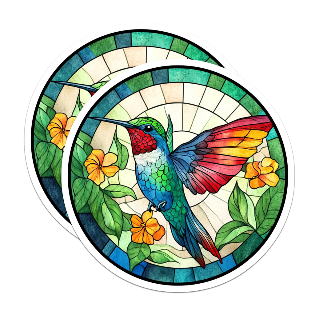 (2 Pack) Stained Glass Hummingbird Magnets - Nature Bird Art - Colorful Fridge Decor Accents - 5 Inches On Longest Side - Thick Durable Magnet - Made in USA - MAG23262