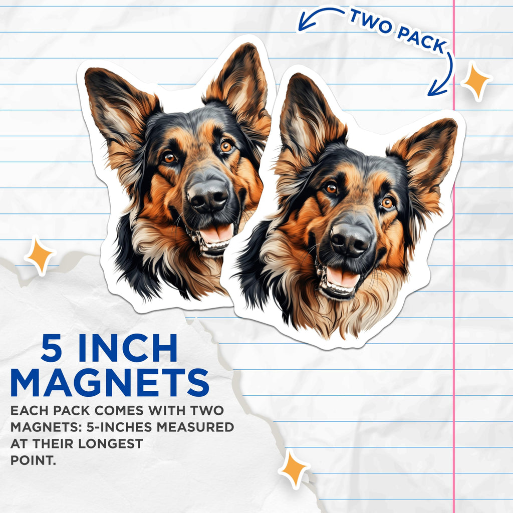 (2 Pack) German Shepherd Magnets - GSD Dog Lover Decor - Pet Owner Accessory - Loyal Canine Breed Art - 5 Inches On Longest Side - Thick Durable Magnet - Made in USA - MAG28830