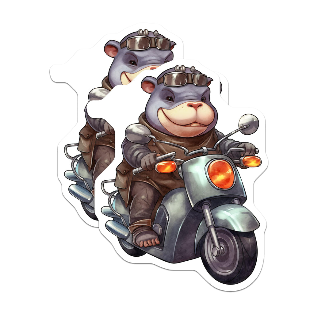 (2 Pack) Hippo on Scooter Magnets - Animal Lover Home Decor - Cartoon Biker Magnets - 5" On Longest Side - Premium Magnet - for Cars, Refrigerators, Toolboxes, Lockers - Made in USA - MAG16789