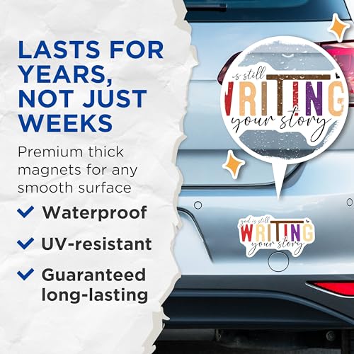 (2 Pack) Inspirational Quote Magnets - God is Still Writing Your Story - Motivational - Encouragement - 5" On Longest Side - for Cars, Fridges, Toolboxes - Made in USA - MAG7140