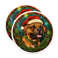 (2 Pack) Christmas Dog Magnets - Santa Hat Pet Fridge Decoration - Festive Stained Glass Animal Art - 5 Inches On Longest Side - Thick Durable Magnet - Made in USA - MAG24324