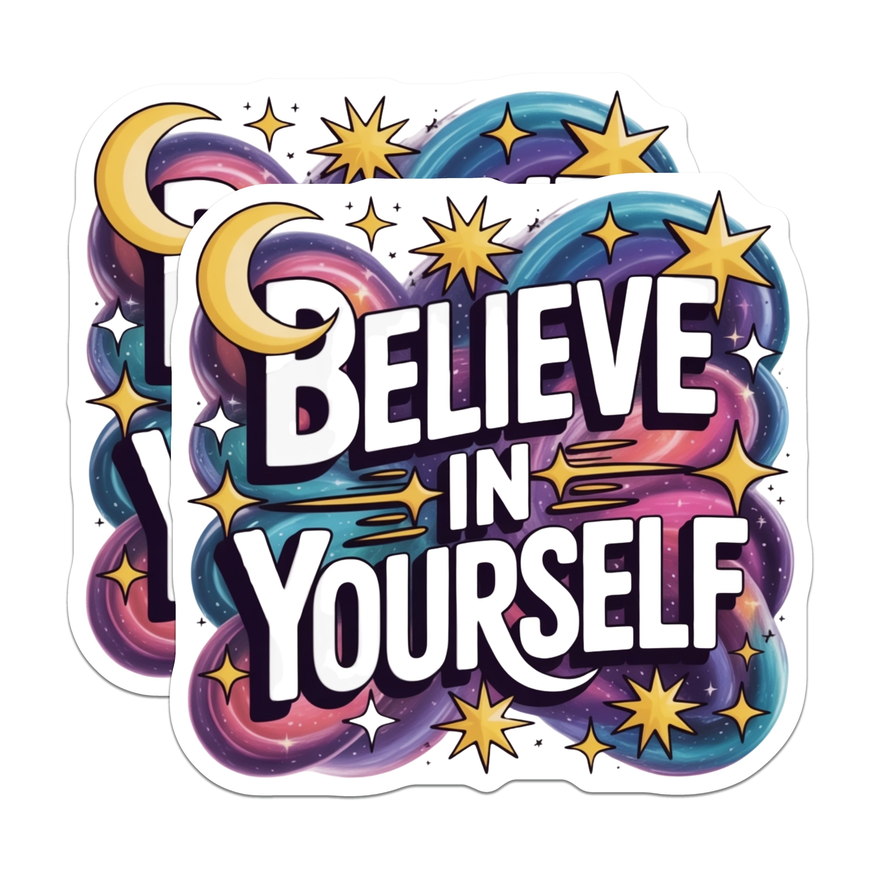 (2 Pack) Believe in Yourself Magnets - Motivational Affirmation - Space Galaxy Celestial Design - Encouragement Art - 5 Inches On Longest Side - Thick Durable Magnet - Made in USA - MAG37801