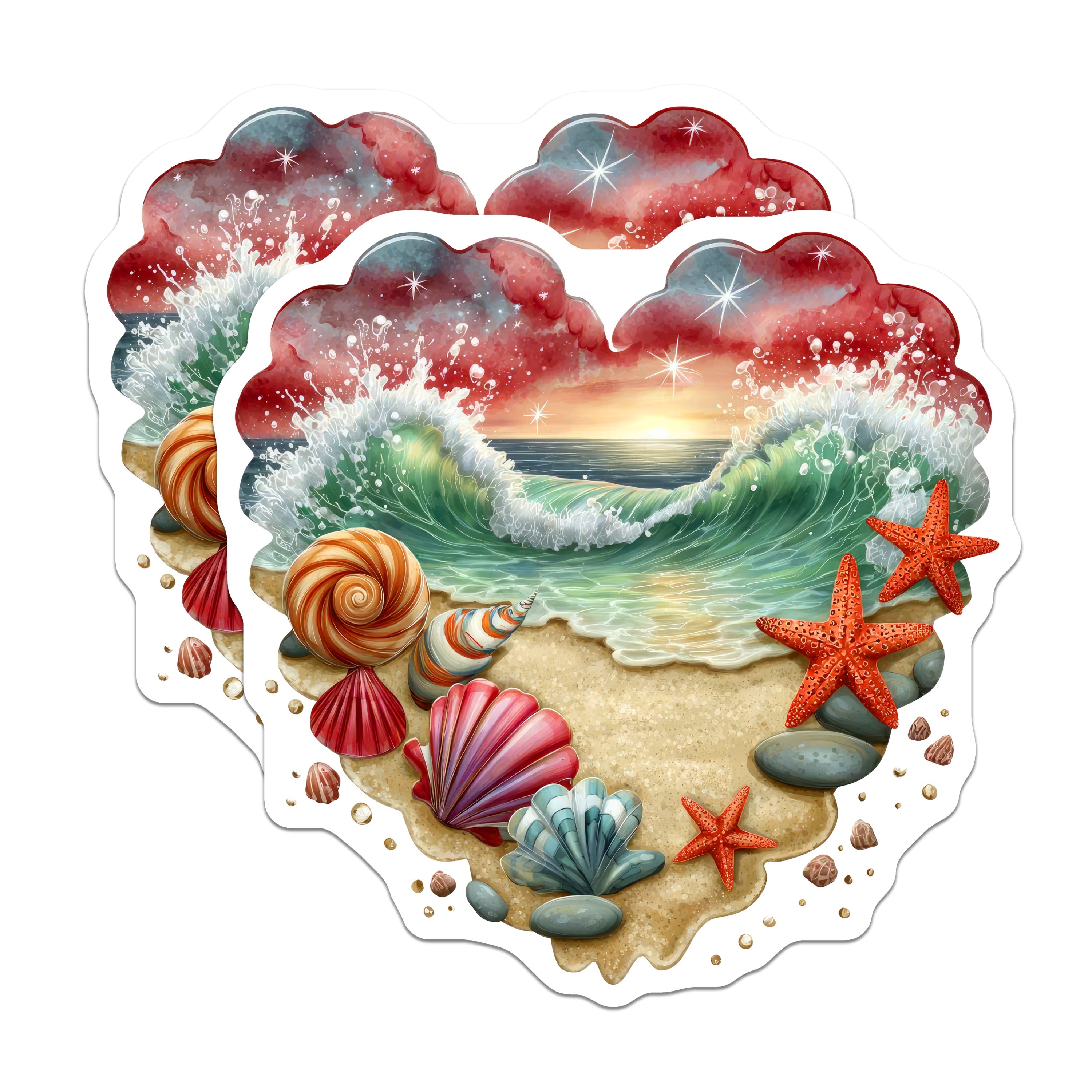 (2 Pack) Ocean Beach Magnets - Seashell Starfish Decor - Coastal Heart Aesthetic - Summer Refrigerator Accessories - 5 Inches On Longest Side - Thick Durable Magnet - Made in USA - MAG39247