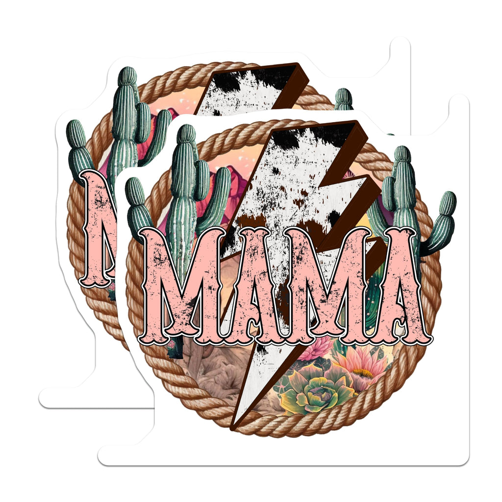 (2 Pack) Mama Stickers - Cactus Lightning Bolt - Floral Design - 5" On Longest Side - Sticks to Smooth Flat Surfaces - Made in USA - BMCS8963