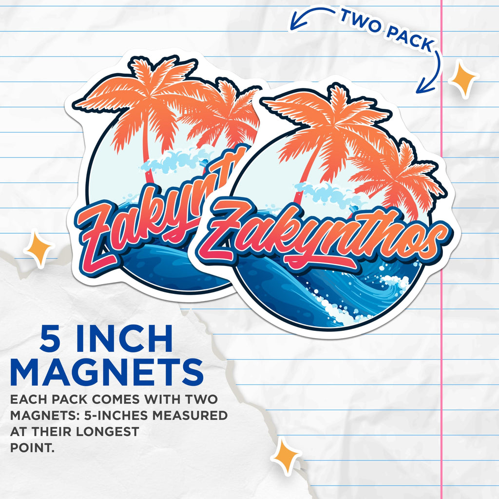 (2 Pack) Zakynthos Magnets - Greece Travel Souvenir - Beach Island Vacation Decor - 5 Inches On Longest Side - Thick Durable Magnet - Made in USA - MAG19112