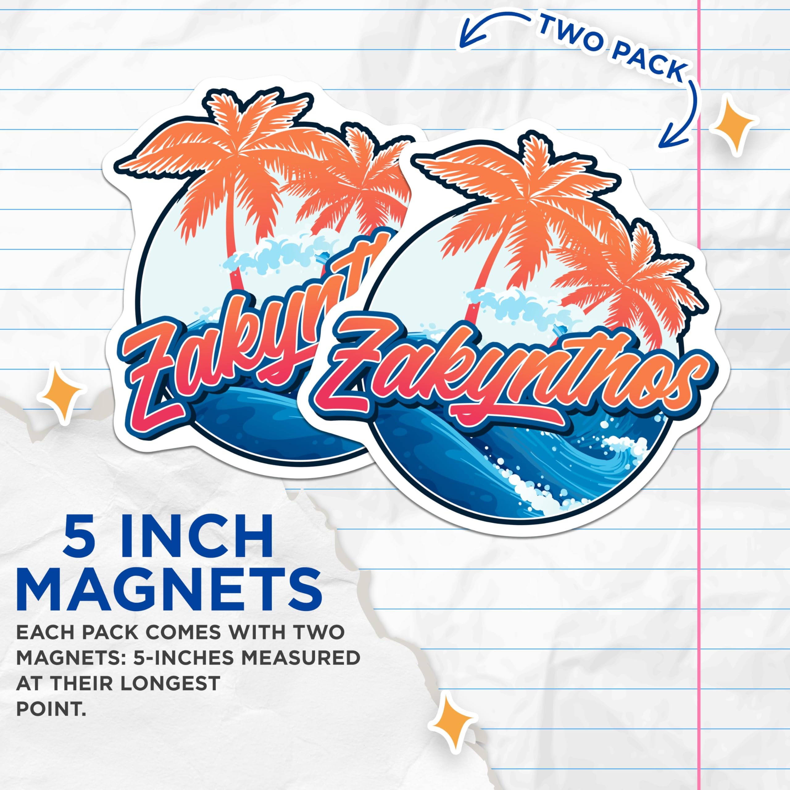 (2 Pack) Zakynthos Magnets - Greece Travel Souvenir - Beach Island Vacation Decor - 5 Inches On Longest Side - Thick Durable Magnet - Made in USA - MAG19112