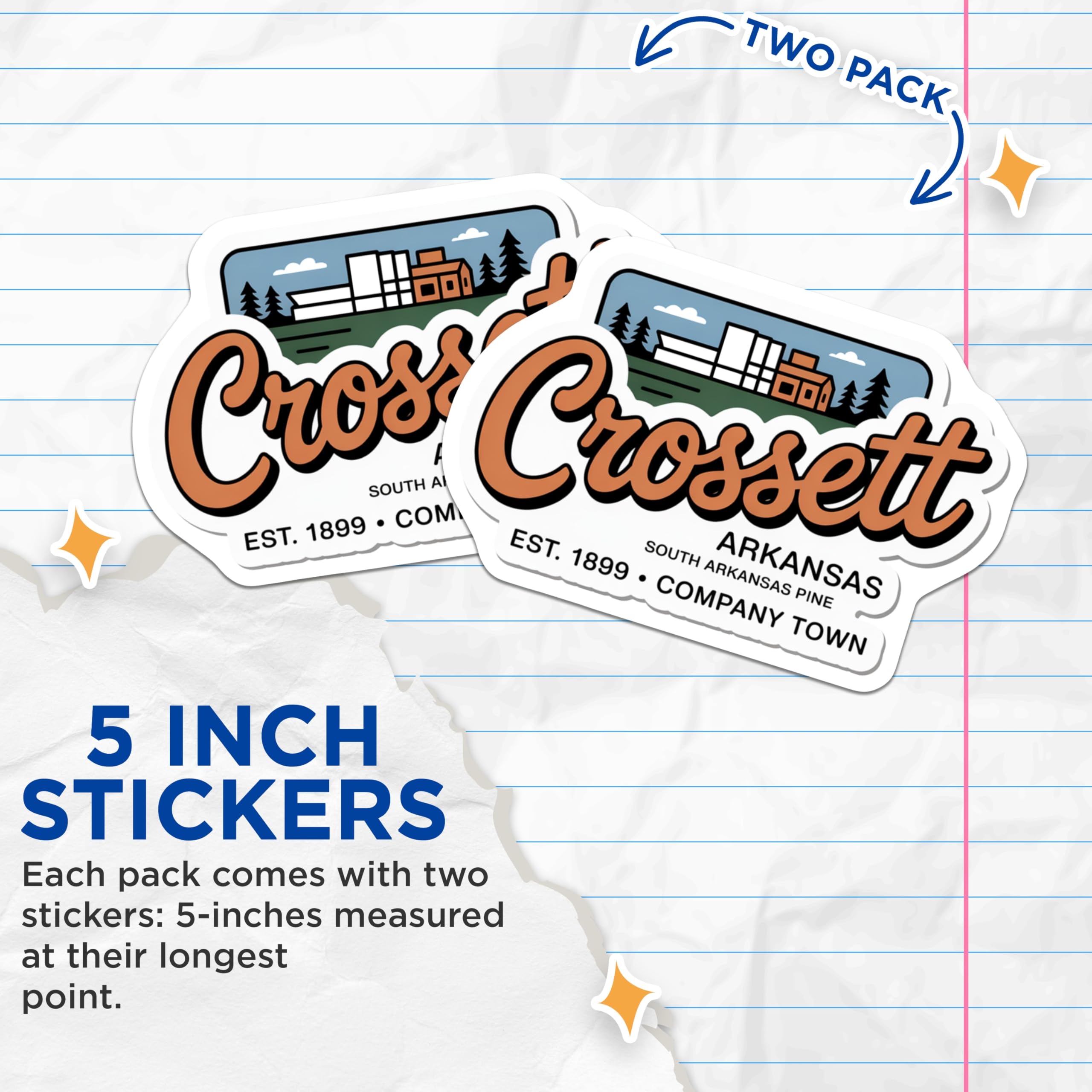 (2 Pack) Crossett Arkansas Stickers - Hometown Pride - Arkansas Souvenir - 5" On Longest Side - Sticks to Smooth Flat Surfaces - Made in USA - BMCS17832